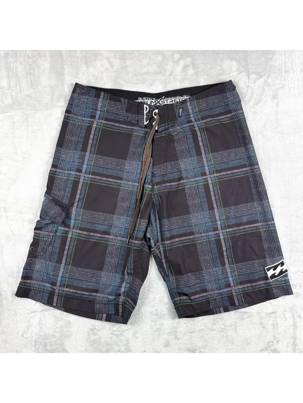 Y2K Billabong Platinum X Stretch Plaid Board Shorts Size 34 Surf Vacation Summer